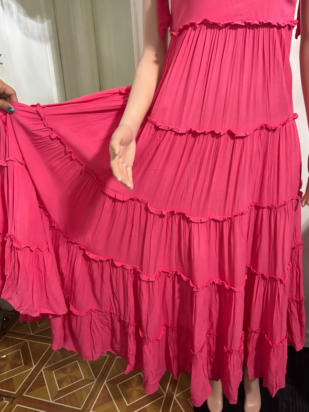 Nwt Love, Bonito Women’s Sleeveless Tie-Shoulder Pink Tiered Maxi Dress — image 6 of 8